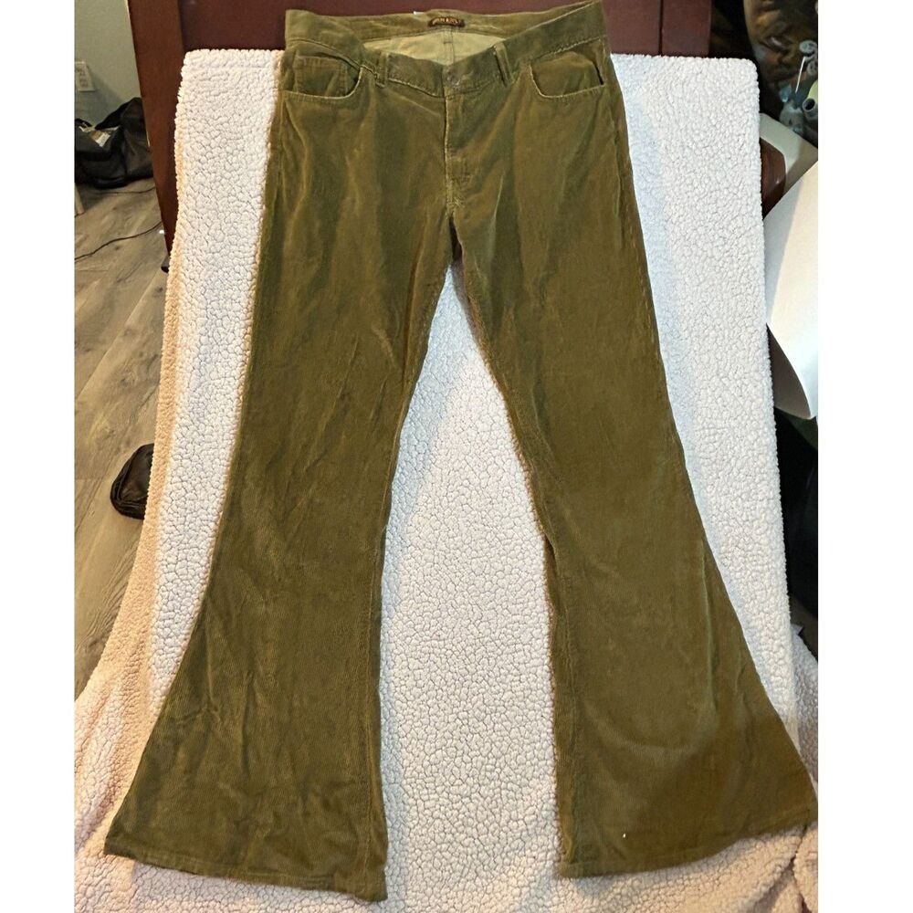 70s Run & Fly Retro Olive Green Corduroy Flare Pants Bell Bottoms Made in U.K.
